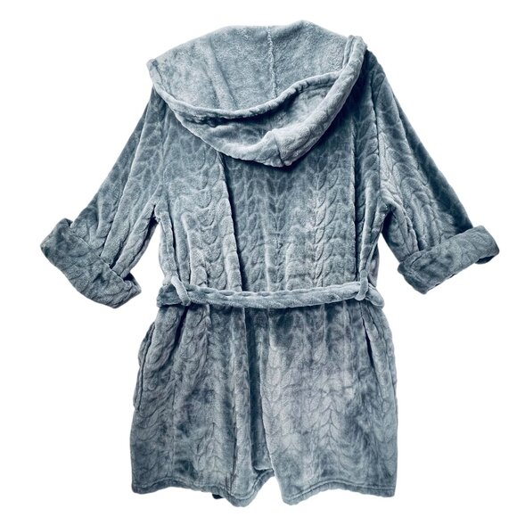 PJ Couture Hooded Plush Robe Belt Tie Quilted L/XL Gray Sleepware Pockets - Picture 4 of 13